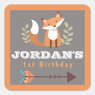 Sticker Carré Fox Woodland Criters Forêt Boho Bohemian BOYS