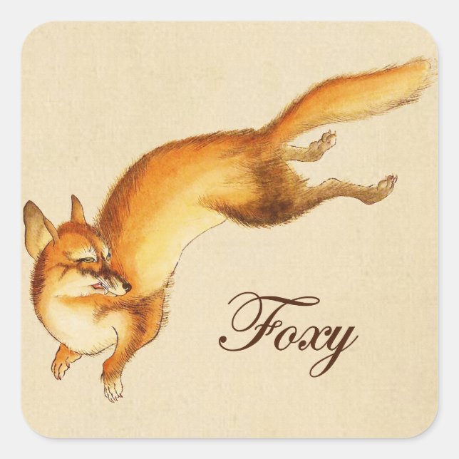 Sticker Carré "Foxy" - Dessin japonais Vintage d'un renard (Devant)