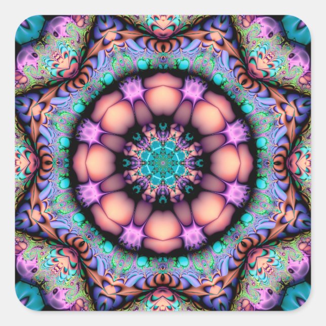Sticker Carré Fractal Mandala Floral Psychedelic (Devant)