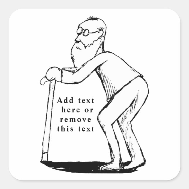 Sticker Carré Fragile Vieux avec croquis de canne (Devant)