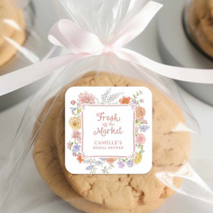 Sticker Carré Frais du Marché Floral Baby Shower 