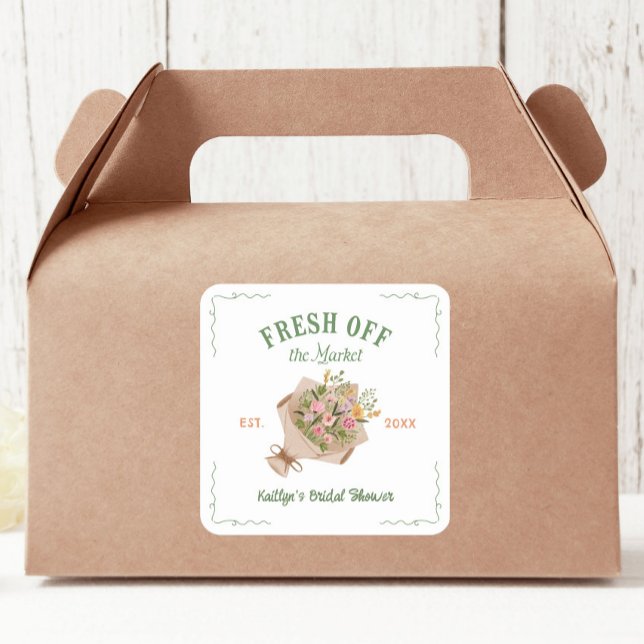 Sticker Carré Frais sortis du marché fermier Mariage Shower (Créateur téléchargé)