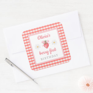 Sticker Carré Fraise 1er anniversaire Baie Premier Anniversaire