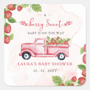 Sticker Carré Fraise rose Rouge Berry Baby shower sucré