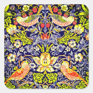 Sticker Carré Fraise Thief Oiseaux William Morris