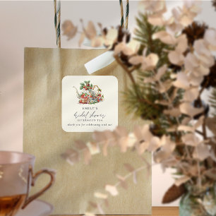 Sticker Carré Fraises Après-midi Thé Fête des mariées Merci