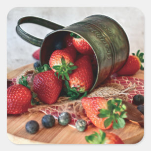 Sticker Carré Fraises Blueberries Fruits et sucreries