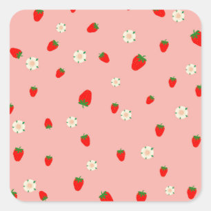 Sticker Carré Fraises et fleurs