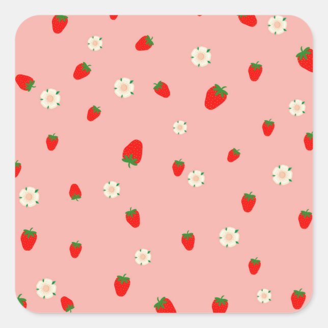 Sticker Carré Fraises et fleurs  (Devant)