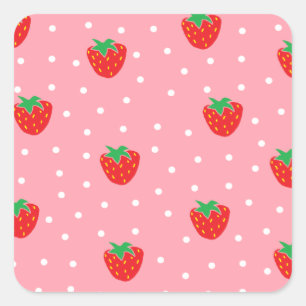 Sticker Carré Fraises et Pois roses