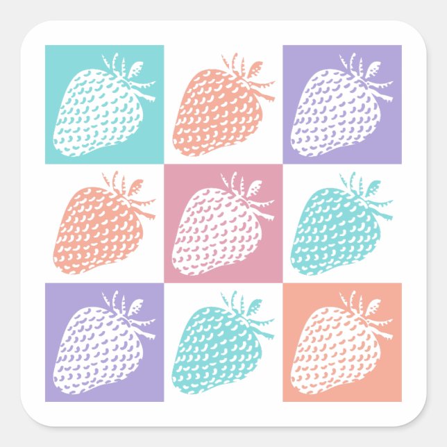 Sticker Carré Fraises Été Coloré (Devant)