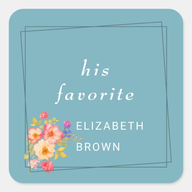 Sticker Carré  Frame with Roses, Wedding style on retro blue (Devant)