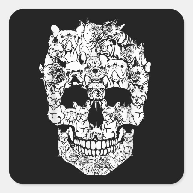 Sticker Carré Français Chien Chien Chien Crâne Drôle Horreur Cad (Devant)
