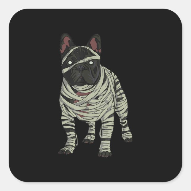 Sticker Carré Français Chien Chien Mummy Costume Halloween Chien (Devant)
