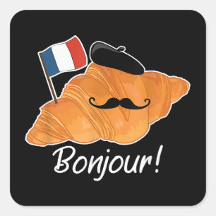 Sticker Carré Français Croissant Lover France Drapeau Francophil