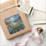 Sticker Carré Français Setter Christmas Festive Voyage<br><div class="desc">Jetez un coup d'oeil à la magie de la saison des Fêtes avec cette illustration magnifiquement détaillée, montrant un chien fier assis dans un bateau à la décoration festive, glissant à travers un lac serein de Noël. Les lumières scintillantes des pins voisins se reflètent dans l'eau, projetant une lumière chaude...</div>