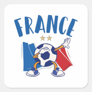 Sticker Carré France Dabbing Soccer Ball Flag 2 stars