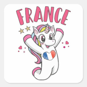 Sticker Carré France Fan de football Unicorne avec drapeau du co