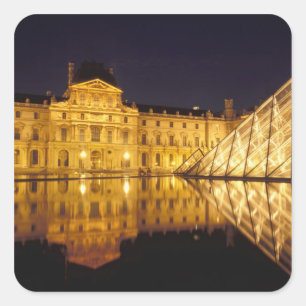 Sticker Carré France, Paris, Musée du Louvre la nuit.
