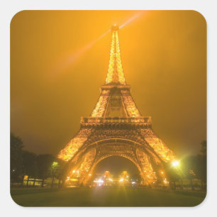 Sticker Carré France, Paris. Tour Eiffel illuminée à 3