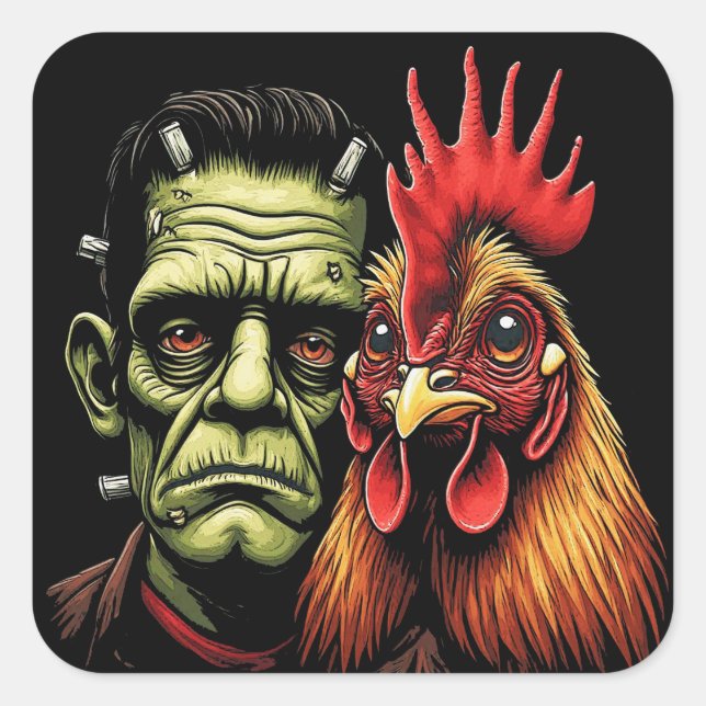 Sticker Carré "Frankenstein & Earl" Chessy Chicken Selfies (Devant)