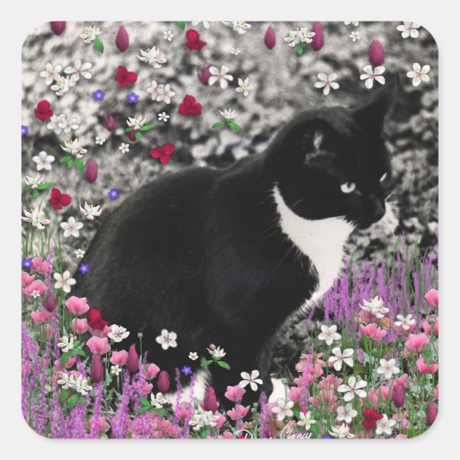Sticker Carré Frappes en Fleurs II - Tux Kitty Cat (Devant)