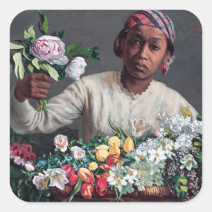 Sticker Carré Frederic Bazille - Jeune Femme avec Pivoines