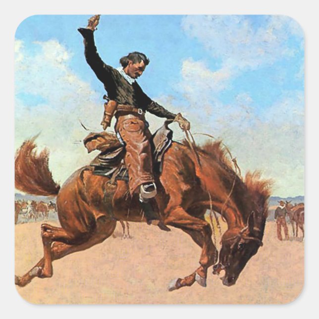 Sticker Carré Frédéric Remington Art Occidental "The Buck Jumper (Devant)