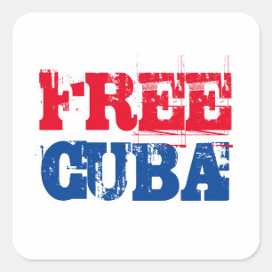 Sticker Carré Free Cuba SOS Cuba rouge blanc bleu