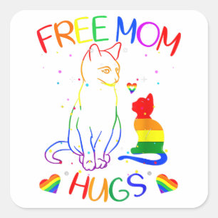 Sticker Carré Free Mom Hugs LGBT Cat Gay pride Rainbow