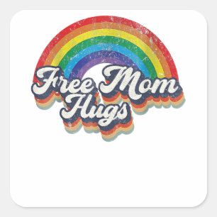 Sticker Carré Free Mom Hugs Rainbow Heart LGBT Drapeau LGBT Prid