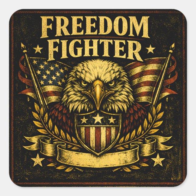 Sticker Carré Freedom Fighter – American Defender Pride (Devant)