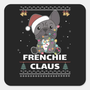 Sticker Carré French Bulldog Christmas pun FRENCHIE CLAUS