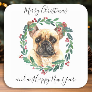 Sticker Carré French Bulldog Elegant Chien Joyeux Noël