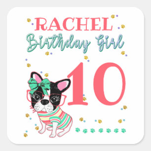 Sticker Carré French Bulldog Frenchie Birthday Girl