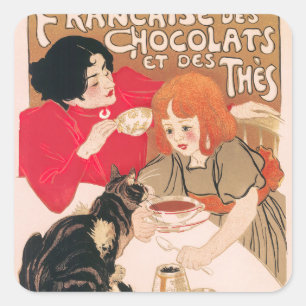 Sticker Carré French Chocolates and Teas Vintage Steinlen Poster