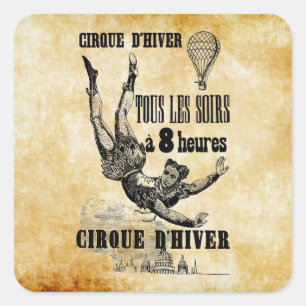 Sticker Carré French Circus Acrobat flying trapeze Vintage Art