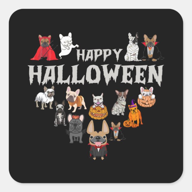 Sticker Carré French Costume Happy Halloween Chien France (Devant)