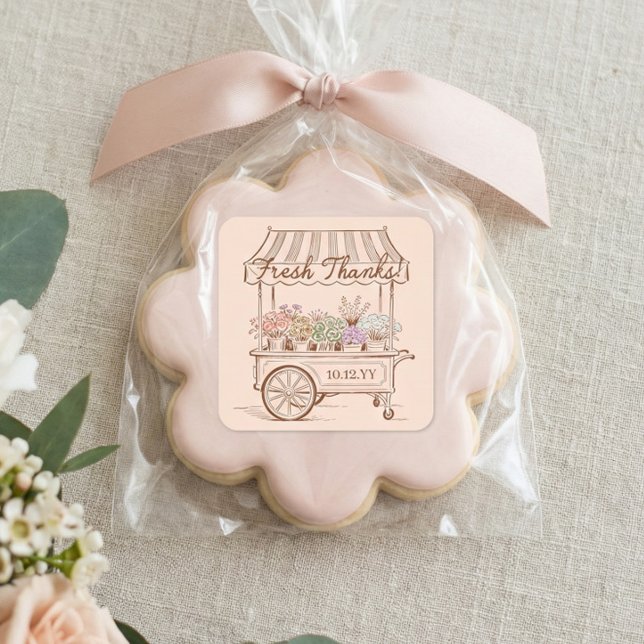 Sticker Carré Fresh Off The Market Floral Cart Bridal Shower (Fresh Off The Market Floral Cart Bridal Shower Square Sticker)