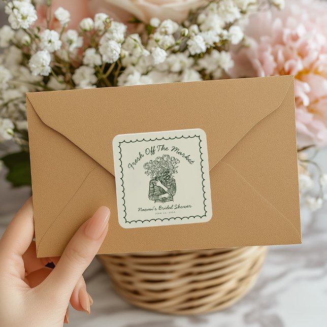 Sticker Carré Fresh Off The Market Hand Drawn Bridal Shower (Créateur téléchargé)