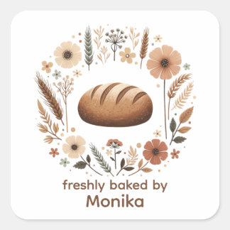 Sticker Carré Freshly Baked By Custom Bakery Label | Bread