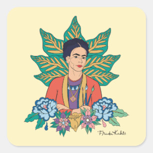 Sticker Carré Frida Kahlo Graphisme floral coloré