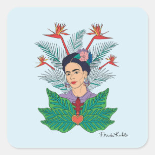 Sticker Carré Frida Kahlo   Oiseaux de Paradis Floral Graphic