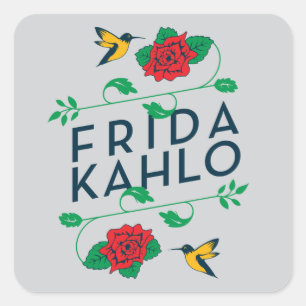 Sticker Carré Frida Kahlo   Typographie florale