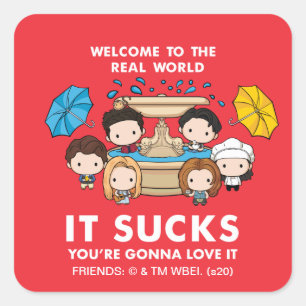 Sticker Carré FRIENDS™ Bienvenue dans le monde réel Chibi