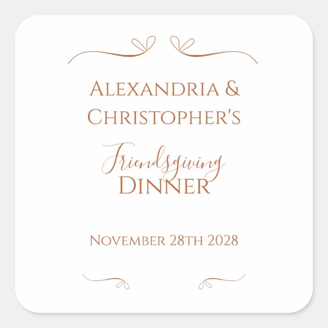Sticker Carré Friendsgiving Dinner Party Chic Minimal  (Devant)
