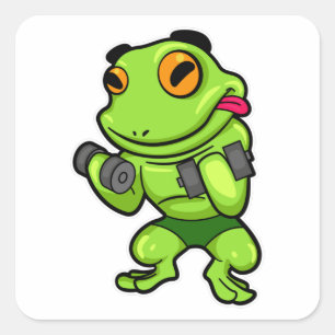 Sticker Carré Frog à Biceps entraînement avec Dumbbells