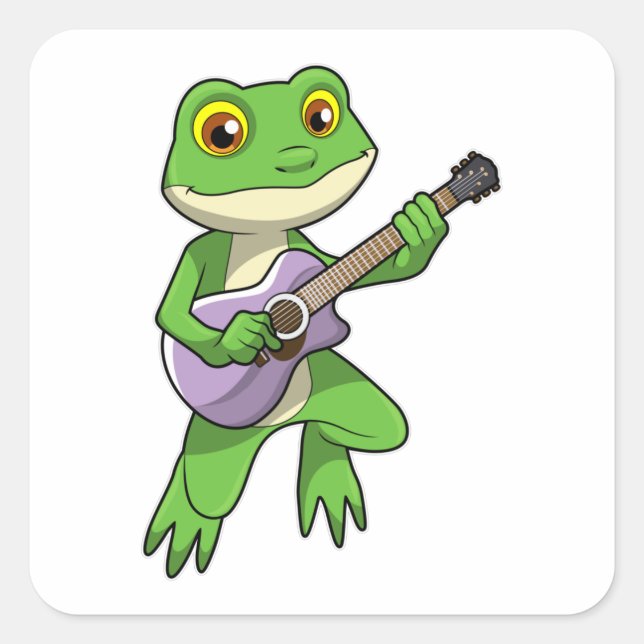Sticker Carré Frog à Musique avec Guitare (Devant)