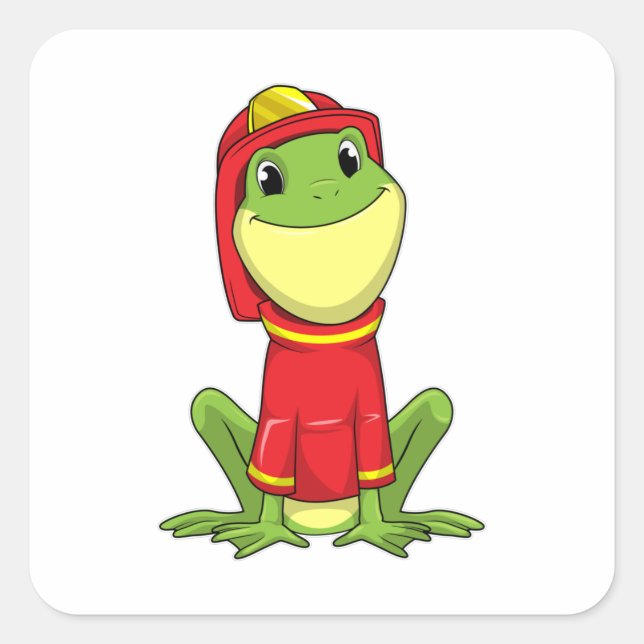 Sticker Carré Frog as Firefighter avec Helmet (Devant)