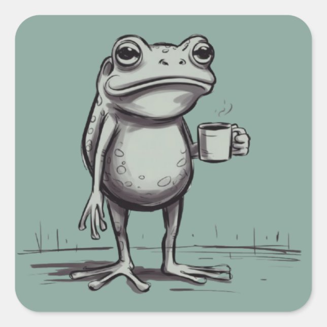 Sticker Carré Frog Drinking Coffee Meme Mystical Toad Frog Lover (Devant)